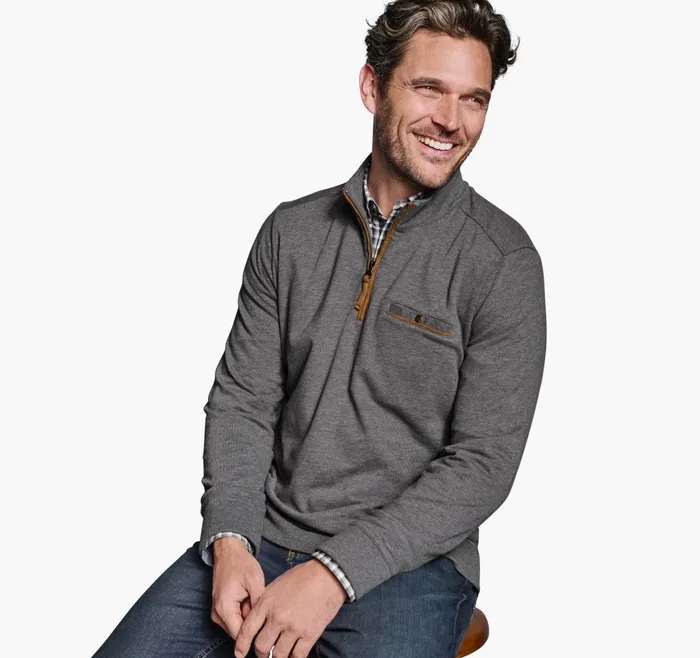Men Knit QuarterZip Gray JohnstonandMurphy Sweaters and Knits Men Knit QuarterZip Gray JohnstonandMurphy Sweaters and Knits