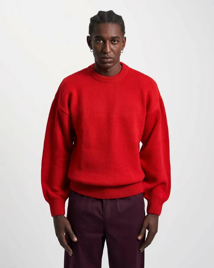 Men Knit Sweaters Colorful Standard Oversized Merino Wool Crew Magenta Blaze