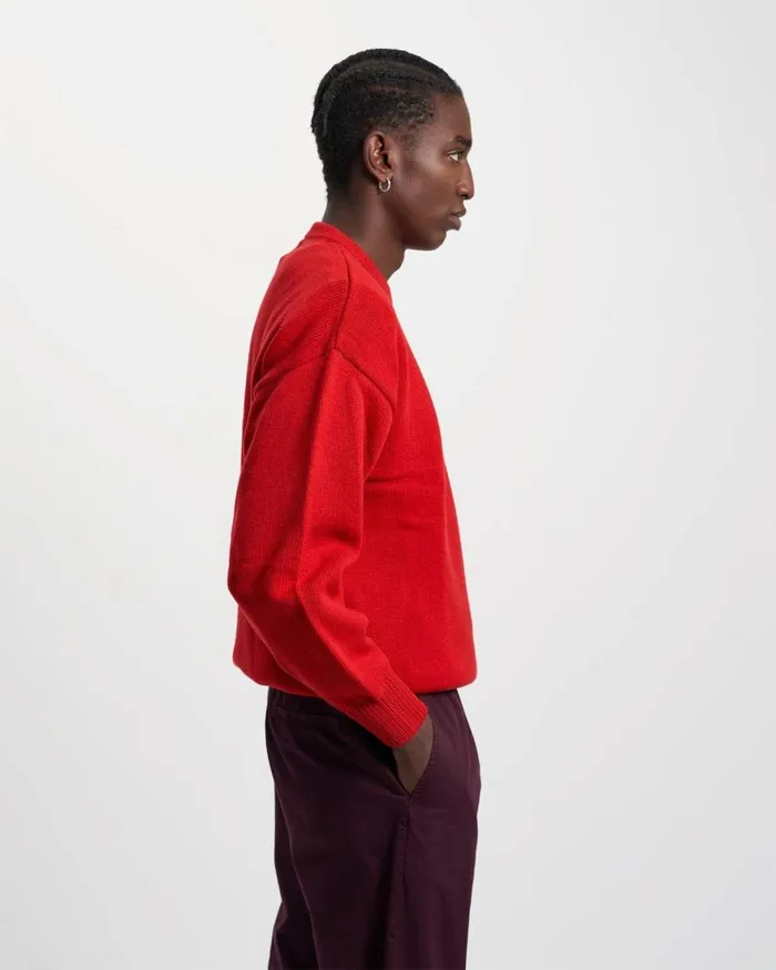 Men Knit Sweaters Colorful Standard Oversized Merino Wool Crew Magenta Blaze