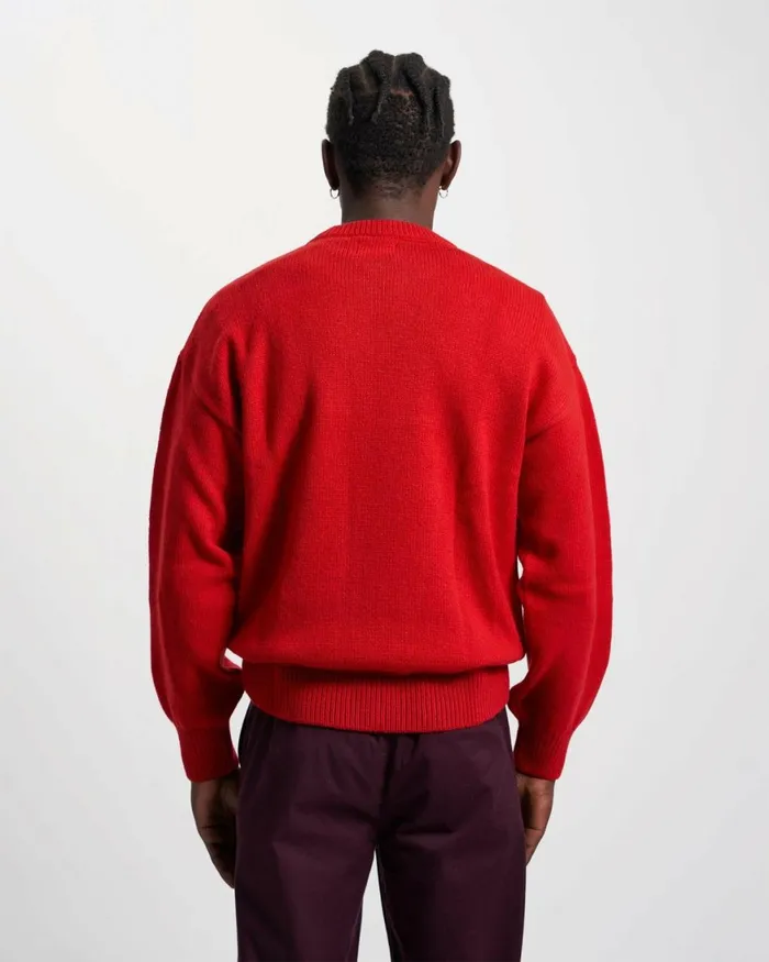 Men Knit Sweaters Colorful Standard Oversized Merino Wool Crew Magenta Blaze