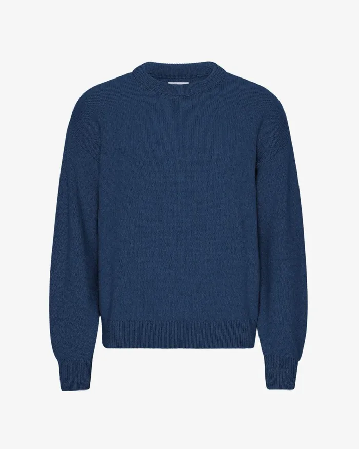 Men Knit Sweaters Colorful Standard Oversized Merino Wool Crew Marine Blue