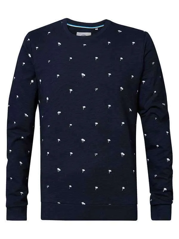 Men Knits and Sweats Petrol Industries Sweater With AllOver Print Midnight Navy Men Knits and Sweats Petrol Industries Sweater With AllOver Print Midnight Navy