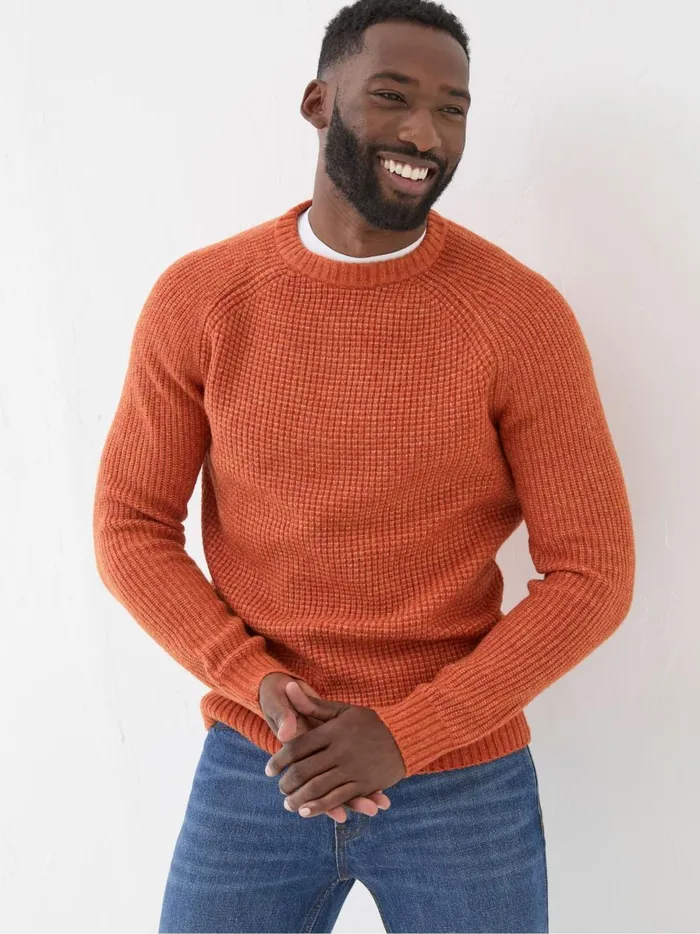 Men Knitwear Fat Face Calder Orange Crew Neck Jumper