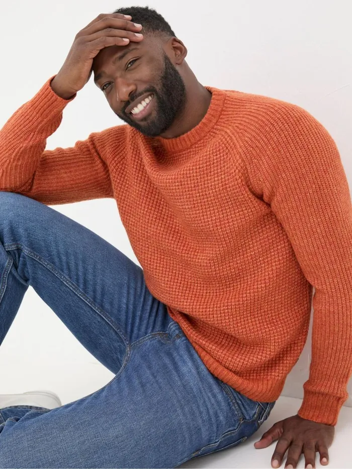 Men Knitwear Fat Face Calder Orange Crew Neck Jumper