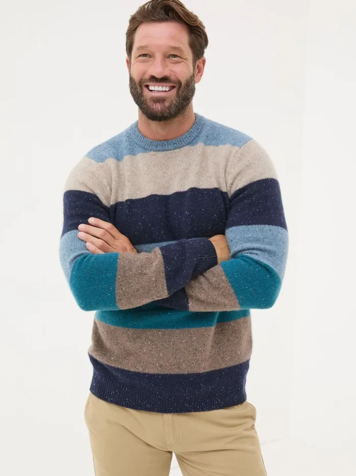 Men Knitwear Fat Face Navy Lambswool Knitted Crew Jumper