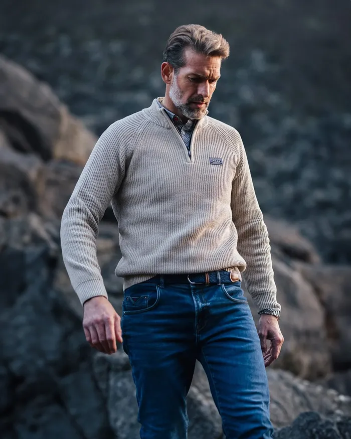 Men Knitwear NZA New Zealand Auckland Beige Cotton Sweater With HalfZip 8211 Shimmering Sand Men Knitwear NZA New Zealand Auckland Beige Cotton Sweater With HalfZip 8211 Shimmering Sand