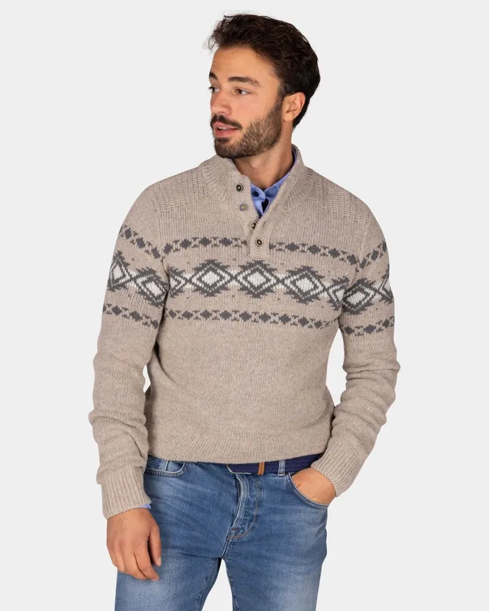 Men Knitwear NZA New Zealand Auckland Brown Pullover With Buttons And Black Pattern 8211 Chestnut Men Knitwear NZA New Zealand Auckland Brown Pullover With Buttons And Black Pattern 8211 Chestnut