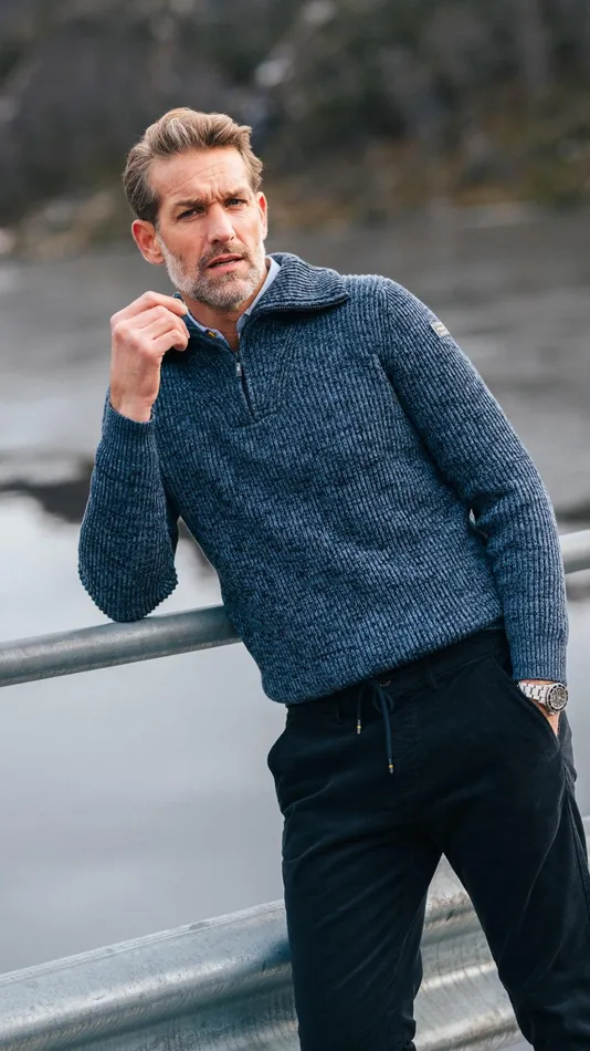 Men Knitwear NZA New Zealand Auckland Cotton Navy Knitted HalfZip Sweater 8211 Winter Navy