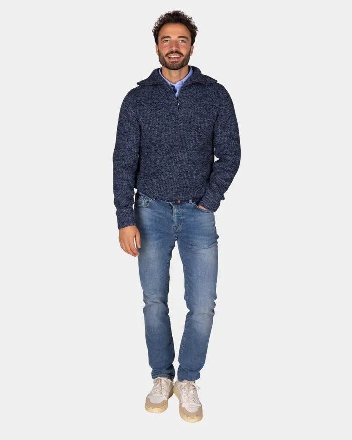 Men Knitwear NZA New Zealand Auckland Cotton Navy Knitted HalfZip Sweater 8211 Winter Navy