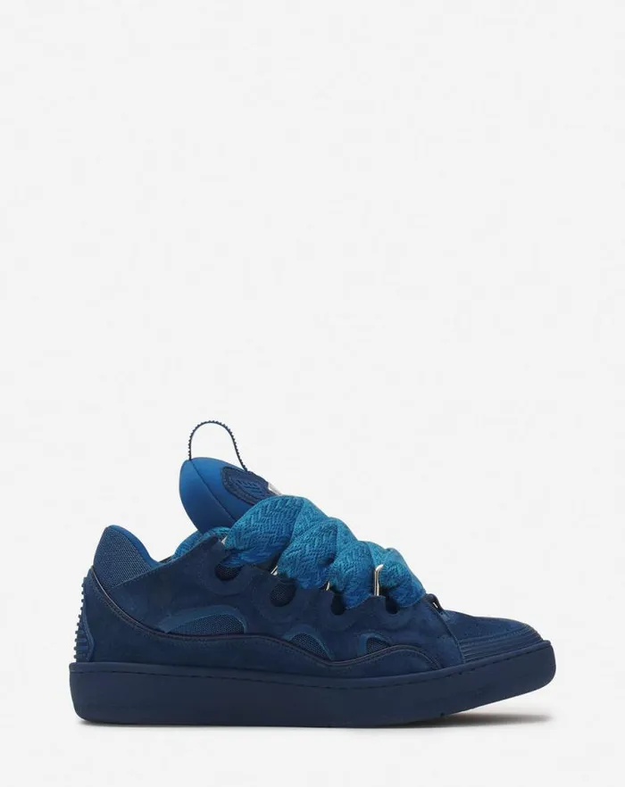 Men Lanvin Sneakers Curb Leather Sneakers Petrol Blue