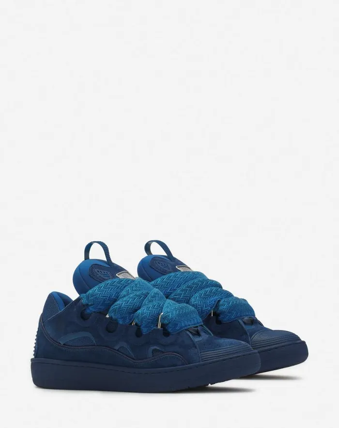 Men Lanvin Sneakers Curb Leather Sneakers Petrol Blue Men Lanvin Sneakers Curb Leather Sneakers Petrol Blue