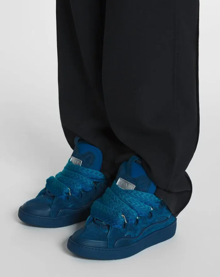 Men Lanvin Sneakers Curb Leather Sneakers Petrol Blue Men Lanvin Sneakers Curb Leather Sneakers Petrol Blue