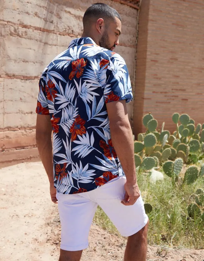 Men Navy Floral Print Short Sleeve Shirt Threadbare Shirts Men Navy Floral Print Short Sleeve Shirt Threadbare Shirts