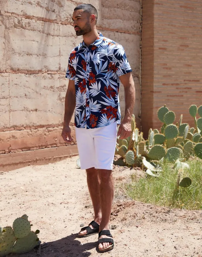 Men Navy Floral Print Short Sleeve Shirt Threadbare Shirts Men Navy Floral Print Short Sleeve Shirt Threadbare Shirts