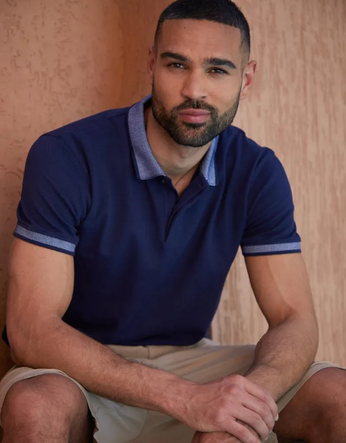 Men Navy Popcorn Jersey Polo Shirt Threadbare Polo Shirts