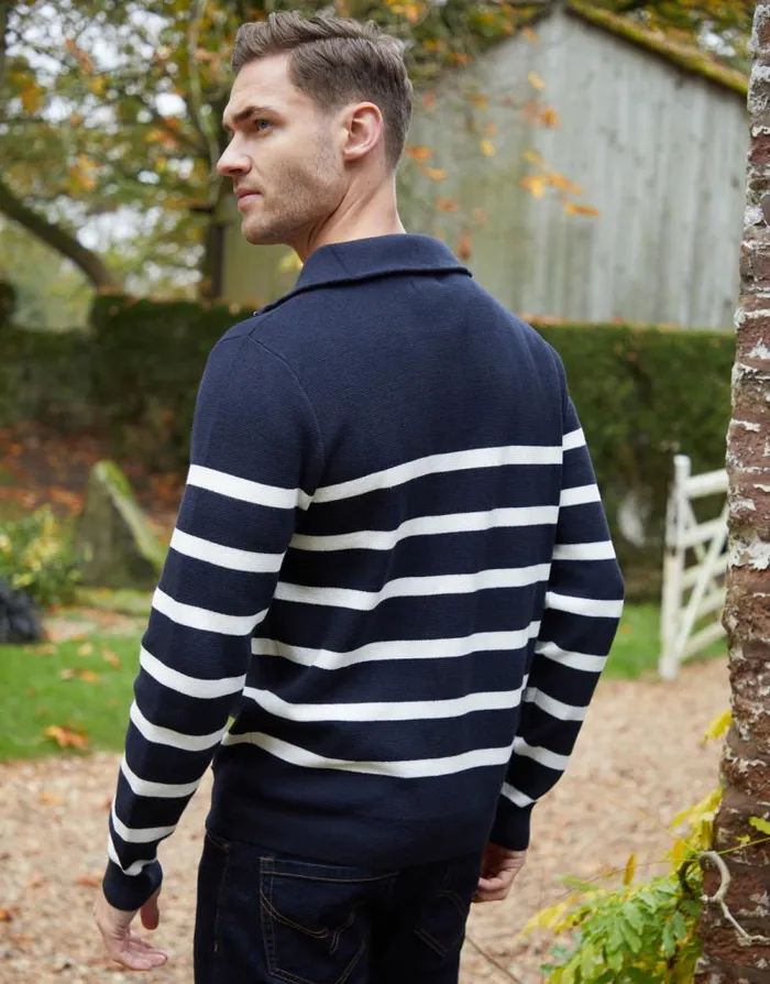 Men Navy Striped Knitted Quarter Zip Jumper Threadbare Jumpers Men Navy Striped Knitted Quarter Zip Jumper Threadbare Jumpers