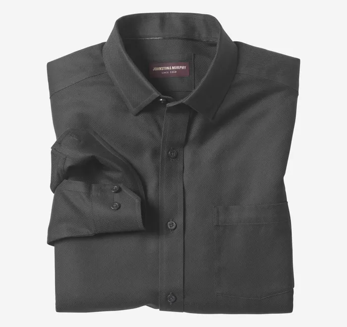 Men NonIron Dress Shirt Black Solid Birdseye JohnstonandMurphy Shirts