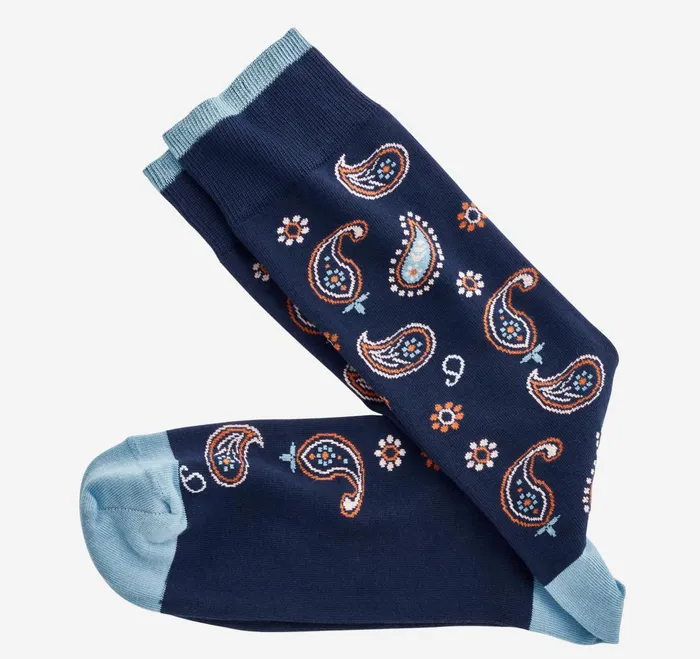 Men Novelty Socks Navy Paisley JohnstonandMurphy Socks
