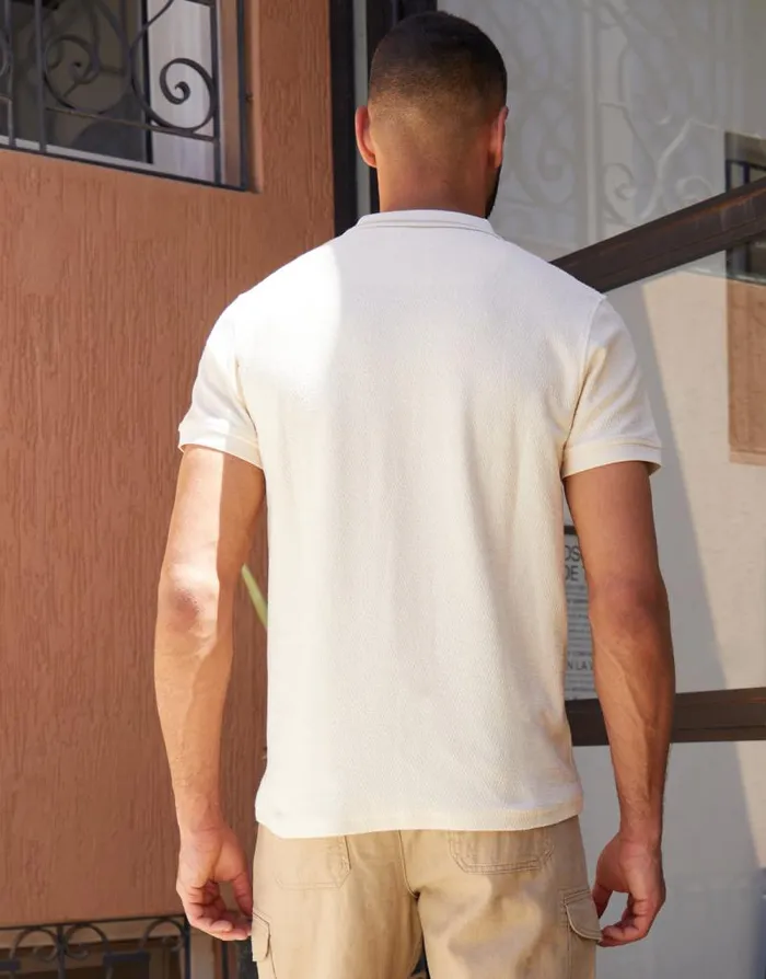 Men Off White Zip Collar Polo Shirt Threadbare Quarter Zips Men Off White Zip Collar Polo Shirt Threadbare Quarter Zips