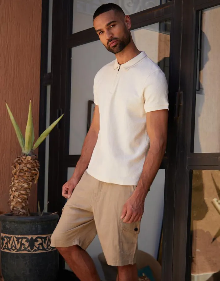 Men Off White Zip Collar Polo Shirt Threadbare Quarter Zips Men Off White Zip Collar Polo Shirt Threadbare Quarter Zips
