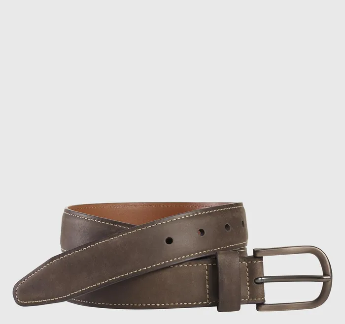 Men Oiled Contrast Stitched Belt Brown JohnstonandMurphy Belts