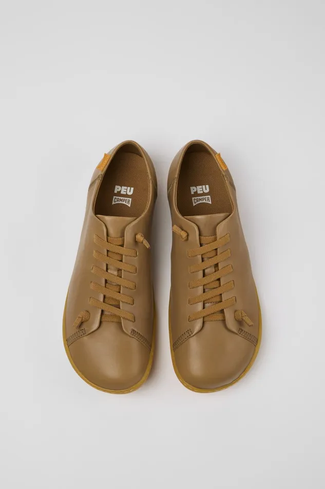 Men Peu Beige Leather Basket Camper Casual Shoes Men Peu Beige Leather Basket Camper Casual Shoes