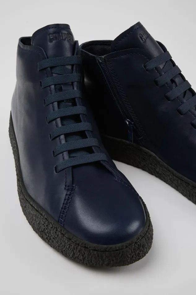Men Peu Terreno Blue Leather Desert Boot Camper Ankle Boots