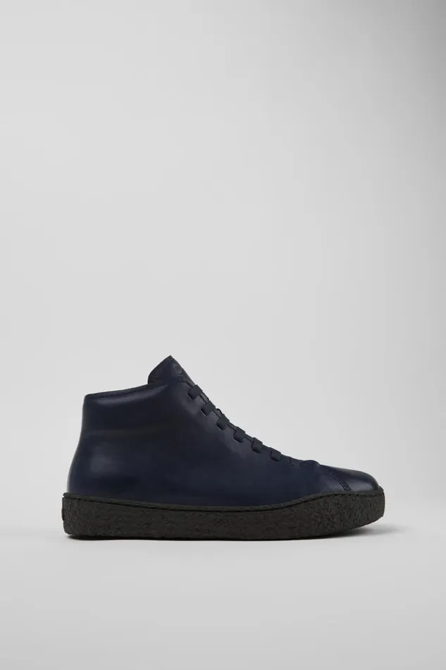Men Peu Terreno Blue Leather Desert Boot Camper Ankle Boots Men Peu Terreno Blue Leather Desert Boot Camper Ankle Boots