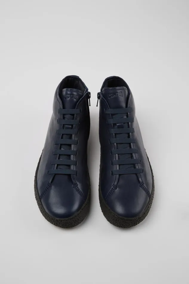Men Peu Terreno Blue Leather Desert Boot Camper Ankle Boots Men Peu Terreno Blue Leather Desert Boot Camper Ankle Boots