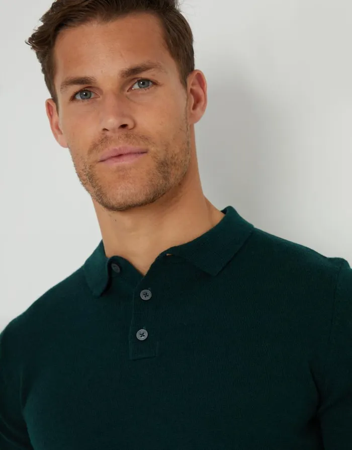 Men Pine Green Long Sleeve Knitted Polo Jumper Threadbare Jumpers Men Pine Green Long Sleeve Knitted Polo Jumper Threadbare Jumpers