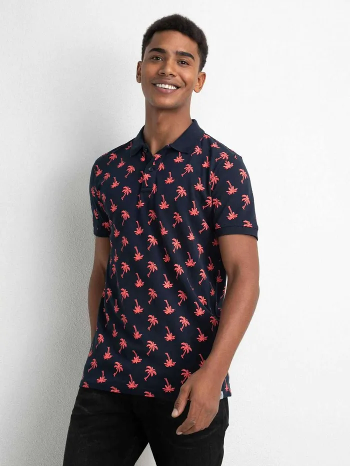 Men Polo Shirts Petrol Industries Palm Tree Polo Shirt Midnight Navy