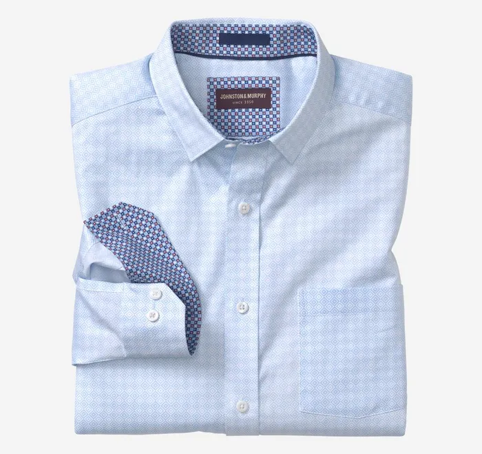 Men Printed Cotton Shirt Blue Diamond JohnstonandMurphy Shirts