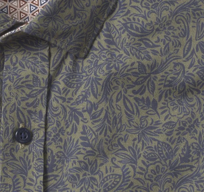 Men Printed Cotton Shirt Olive Foliage JohnstonandMurphy Shirts Men Printed Cotton Shirt Olive Foliage JohnstonandMurphy Shirts
