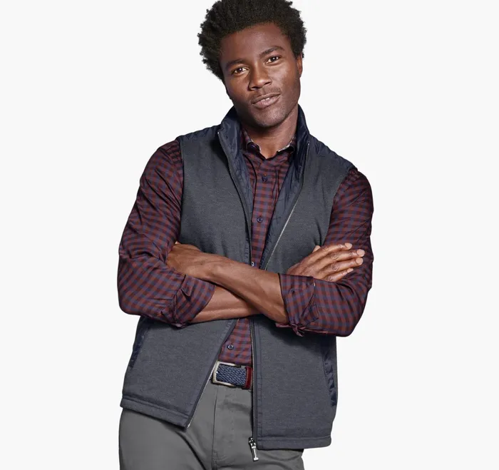 Men Reversible Quilted Vest Navy JohnstonandMurphy Coats Jackets and Vests