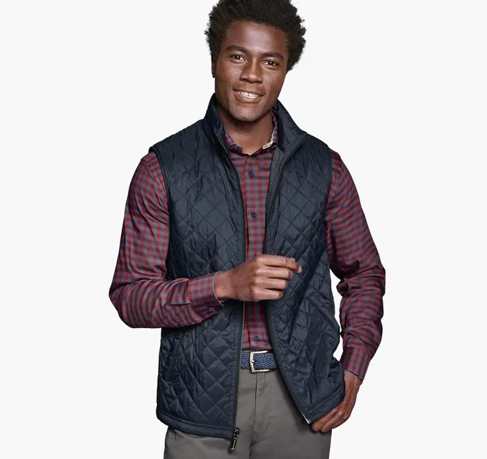 Men Reversible Quilted Vest Navy JohnstonandMurphy Coats Jackets and Vests Men Reversible Quilted Vest Navy JohnstonandMurphy Coats Jackets and Vests