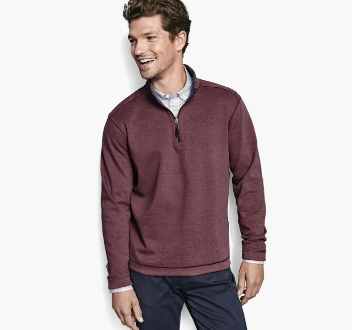 Men Reversible Solid QuarterZip Berryblue JohnstonandMurphy Sweaters and Knits Men Reversible Solid QuarterZip Berryblue JohnstonandMurphy Sweaters and Knits