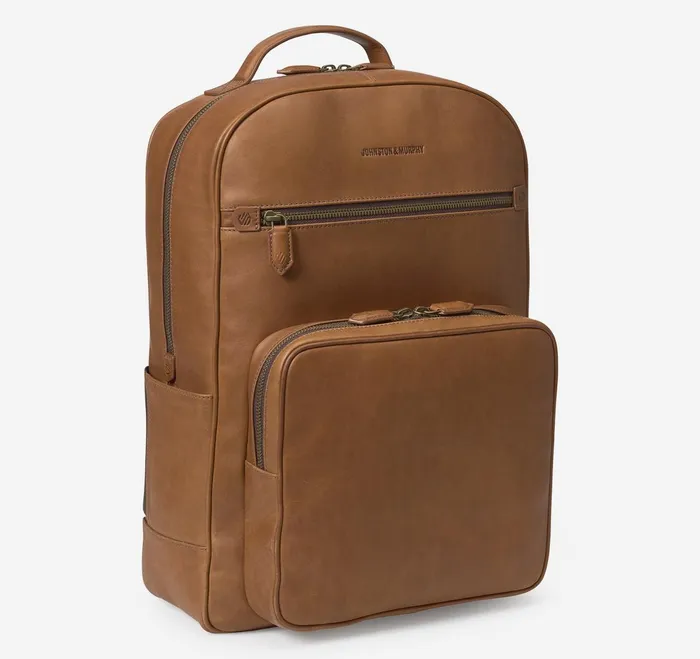 Men Rhodes Backpack Tan Full Grain JohnstonandMurphy Backpacks and Briefcases
