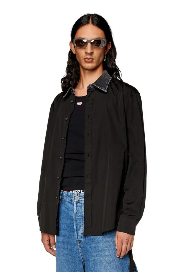 Men SHolls Black Diesel Shirts Men SHolls Black Diesel Shirts