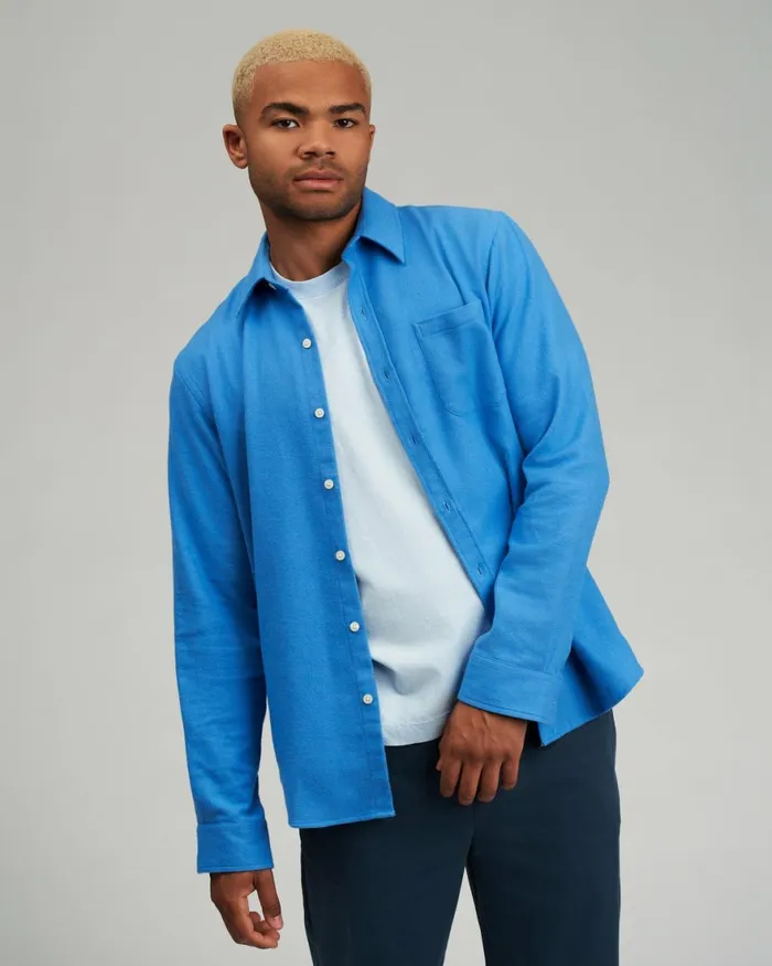 Men Shirts Colorful Standard Organic Flannel Shirt Pacific Blue