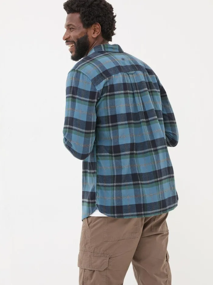 Men Shirts Fat Face Teal Blue Long Sleeve Selby Check 100 Cotton Shirt