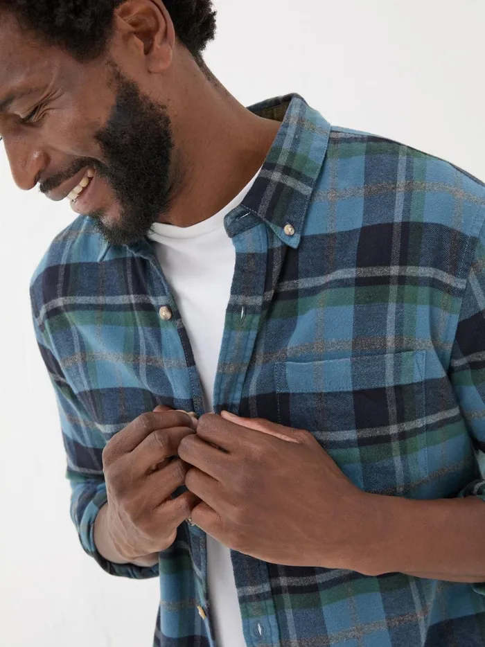 Men Shirts Fat Face Teal Blue Long Sleeve Selby Check 100 Cotton Shirt