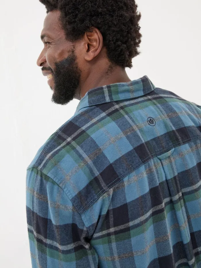 Men Shirts Fat Face Teal Blue Long Sleeve Selby Check 100 Cotton Shirt