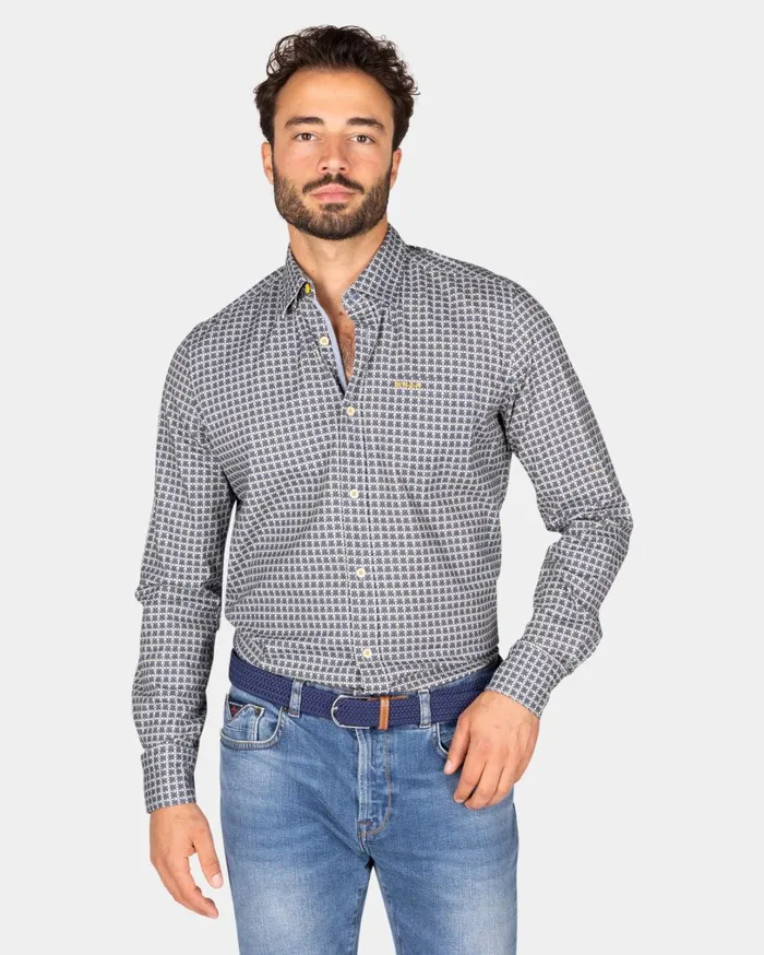 Men Shirts NZA New Zealand Auckland Beige Shirt With Blue Pattern 8211 Chestnut