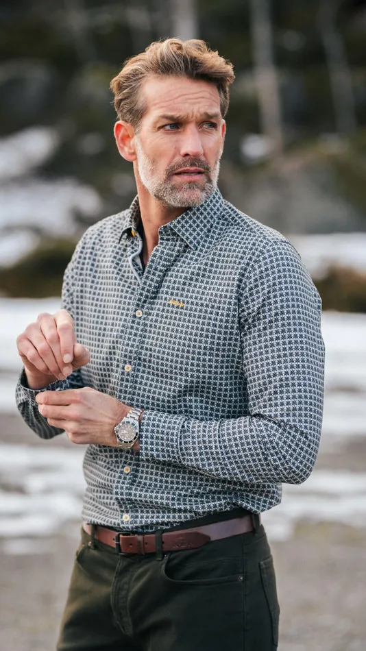 Men Shirts NZA New Zealand Auckland Beige Shirt With Blue Pattern 8211 Chestnut Men Shirts NZA New Zealand Auckland Beige Shirt With Blue Pattern 8211 Chestnut