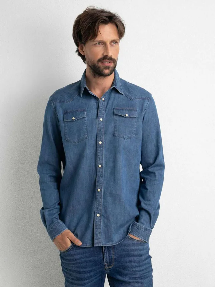 Men Shirts Petrol Industries Denim Shirt Light Indigo
