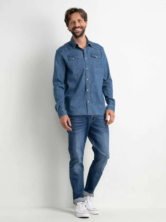 Men Shirts Petrol Industries Denim Shirt Light Indigo
