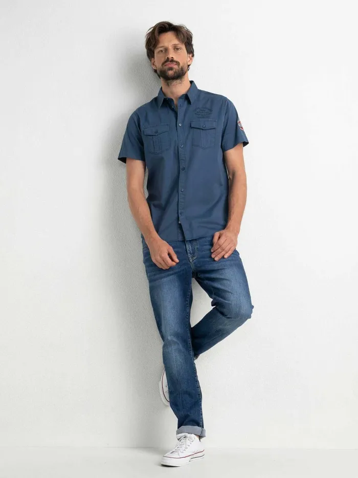 Men Shirts Petrol Industries ShortSleeved Shirt Petrol Blue