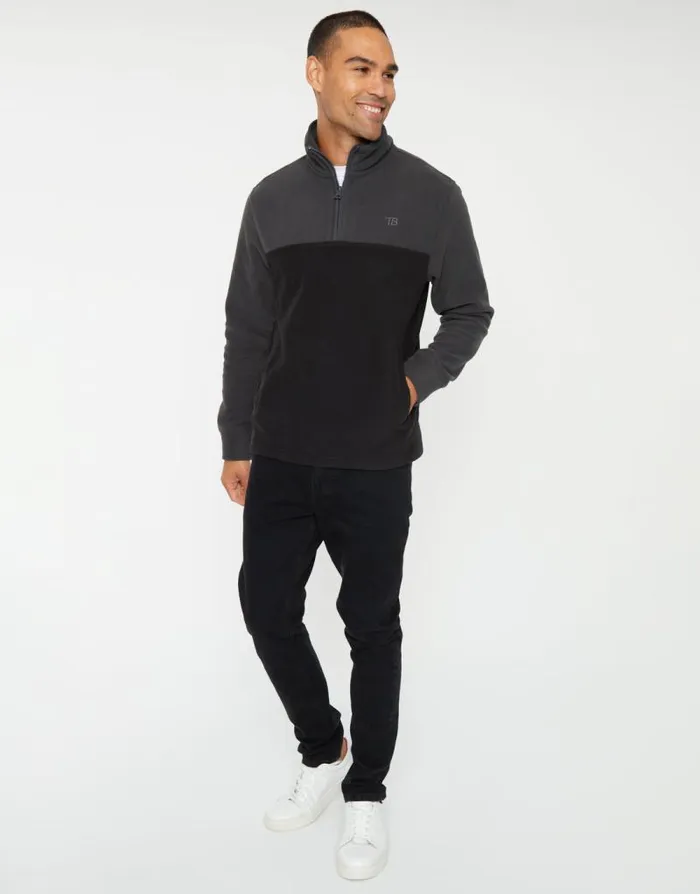 Men Slate Colourblock Quarter Zip Fleece Threadbare Sweatshirts Men Slate Colourblock Quarter Zip Fleece Threadbare Sweatshirts