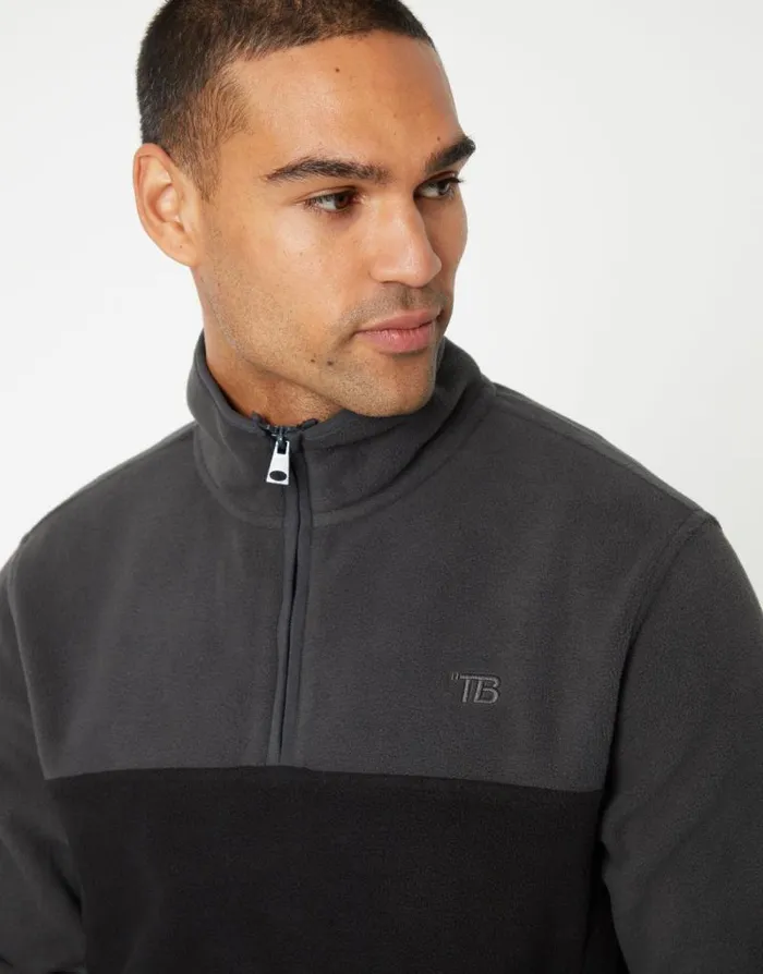 Men Slate Colourblock Quarter Zip Fleece Threadbare Sweatshirts Men Slate Colourblock Quarter Zip Fleece Threadbare Sweatshirts