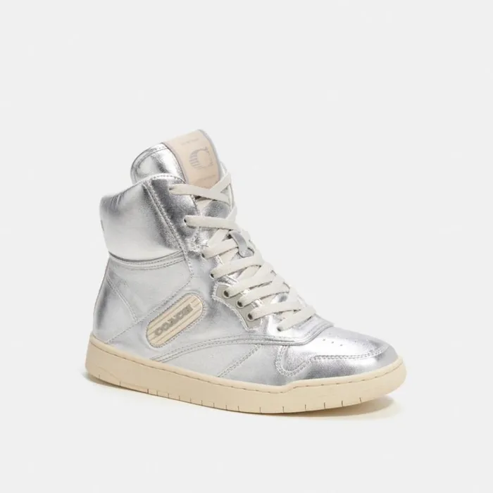 Men Sneakers Coach C202 High Top Sneaker Metallic Silver